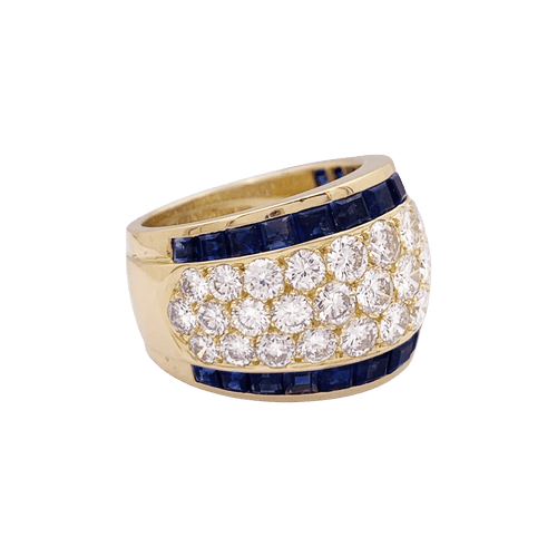 Bague 51 Bague vintage or jaune, diamants, saphirs calibrés. 58 Facettes 34461