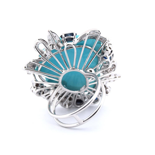 Bague 59 Bague sculptée en saphir, diamant et turquoise 58 Facettes