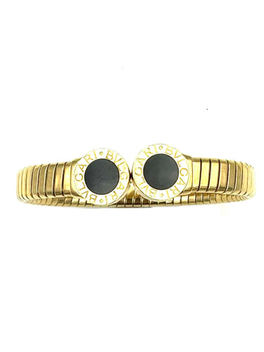 Bracelet BVLGARI. Collection "Tubogas", bracelet or jaune et onyx 58 Facettes