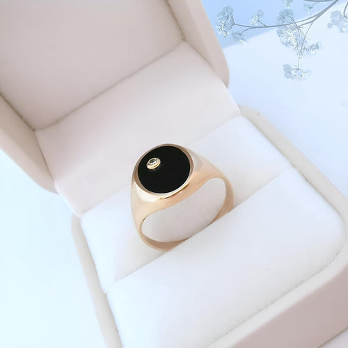 Bague 58.5 Bague Chevalière Mixte Onyx Diamant or jaune 58 Facettes AA 1743