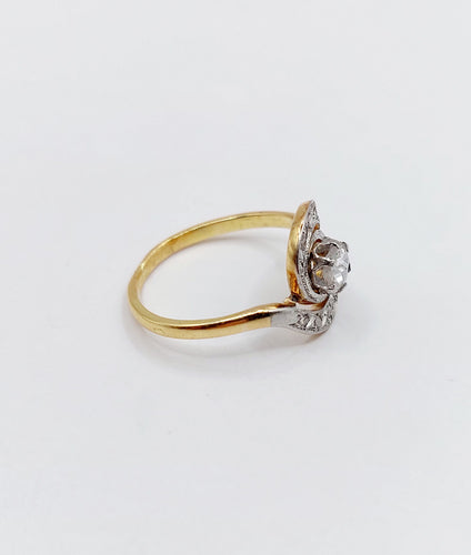 Bague 49 Bague tourbillon antique or 18k diamant taille rose 4 mm (circa 1900) 58 Facettes A06287
