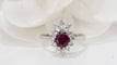 Bague 48 Bague entourage en or blanc, rubis et diamants 58 Facettes 32157