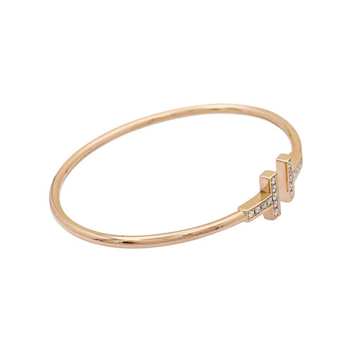 Bracelet Bracelet Tiffany & Co, "Wire Tiffany T", or rose et diamants. 58 Facettes 34924
