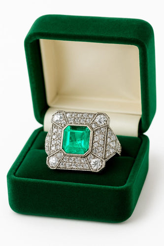 Bague 54 Bague de haute joaillerie en platine avec émeraudes et diamants 58 Facettes 50330
