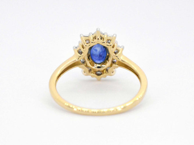 Bague 54 Bague entourage en or jaune avec saphir et diamants 58 Facettes 2273