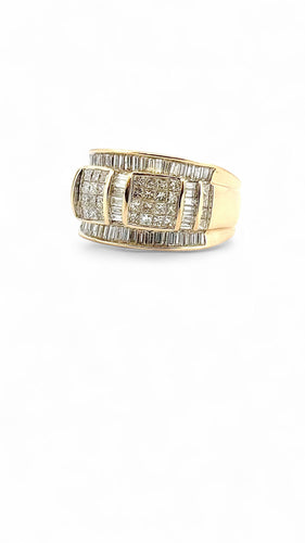 Bague 54 Bague en or jaune 18 carats diamants princesse et baguette 58 Facettes
