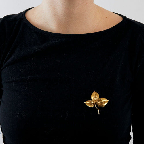Broche HERMES - Clip or jaune feuille de noisetier 58 Facettes AB40