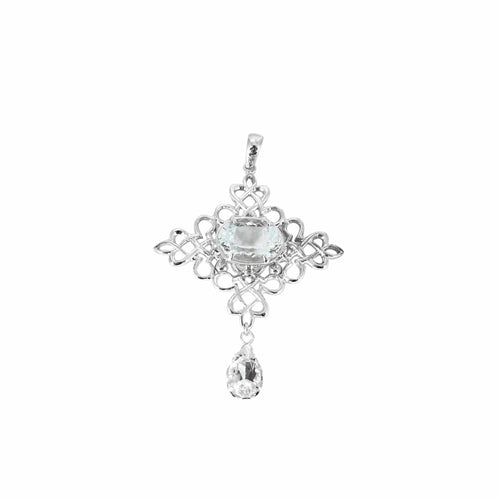 Pendentif Pendentif Croix Rococo or blanc aigue-marine 58 Facettes LP1124/14