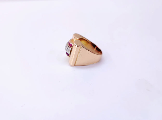 Bague 53 Bague tank en or rose, rubis et diamants 58 Facettes DV.47-tank