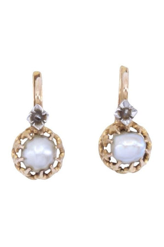 Boucles d'oreilles DORMEUSES ANCIENNES PERLES ET DIAMANTS 58 Facettes 082751