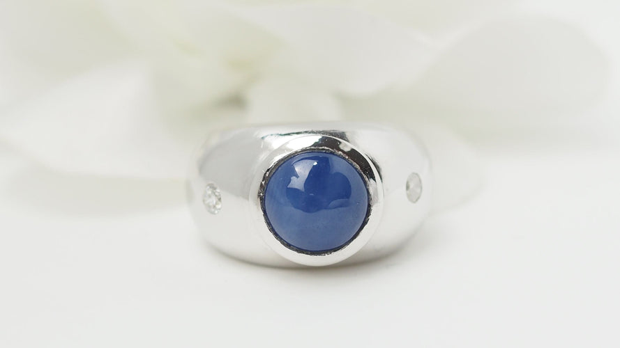 Bague 51.5 Bague jonc en or blanc et saphir étoilé 58 Facettes 32559