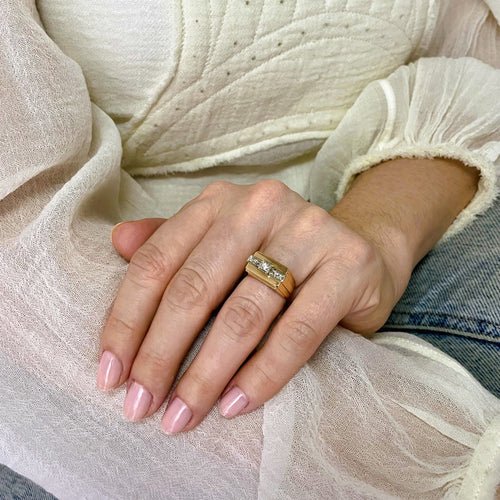 Bague 51 Bague Tank diamants or jaune et platine 58 Facettes