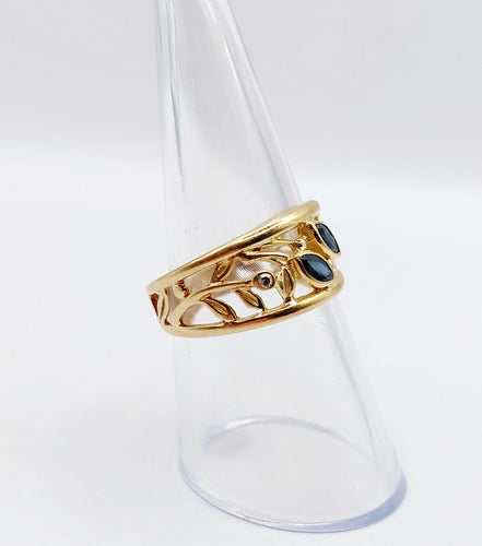Bague 55 Bague bandeau Art Nouveau or jaune, saphirs navette, diamants 58 Facettes A04687