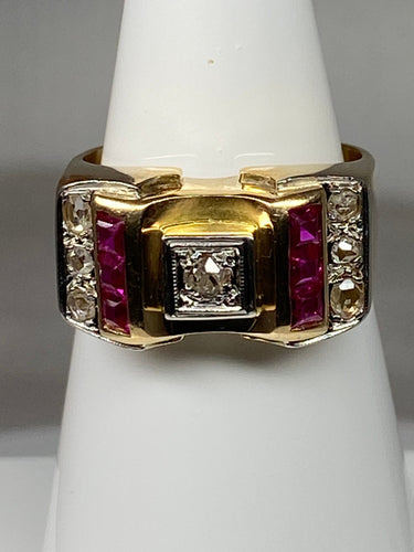 Bague 58 Bague Tank diamants & rubis synthétiques 58 Facettes