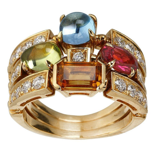 Bague BULGARI - Bague Allegra en or jaune, pierres de couleur et diamants 58 Facettes