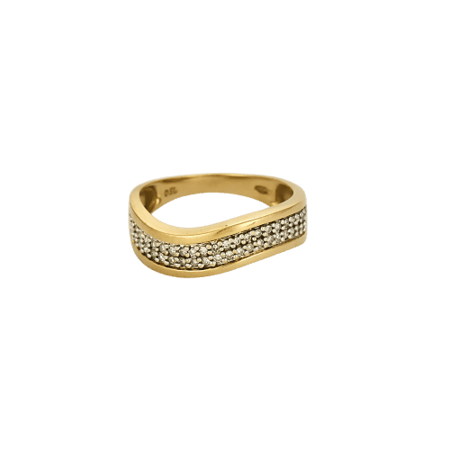 Bague 57,5 Bague mouvementée en or jaune, or blanc et diamants 58 Facettes THI0508