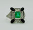 Bague 56 Bague Art Déco en platine ornée d'émeraudes, d'onyx et de diamants 58 Facettes 50307
