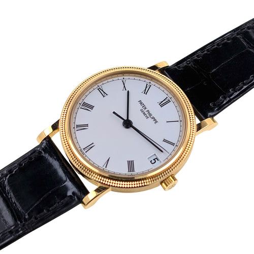 Montre Patek Philippe - Montre Calatrava Date 3802 FULL SET Automatic Gold Caliber 315 Geneva Seal Clous de Paris 3802/200J-001 + Box + Papers 58 Facettes