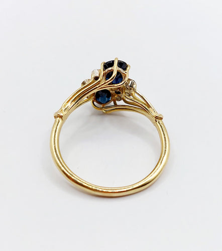 Bague vintage toi et moi or jaune 18k saphirs et diamants