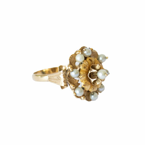 Bague 57 ENSEMBLE ANCIEN DE BOUCLES D'OREILLES ET BAGUE DU DÉBUT DU 20E SIÈCLE. OR 18 carats avec PERLES DE CULTURE 58 Facettes Q188B