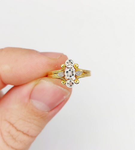 Bague 49 Bague marquise antique en or 18k et diamants taille rose (circa 1900) 58 Facettes A06394