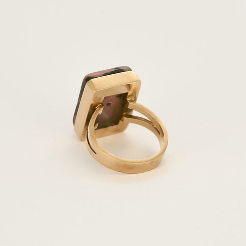 Bague 51 Bague moderniste en or jaune et Rhodonite 58 Facettes SQU3537