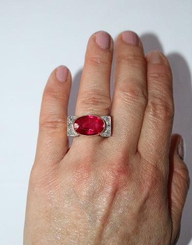 Bague 53.5 Bague Tank Or Jaune Et Platine, Saphir rose Verneuil Et Diamants 58 Facettes 581
