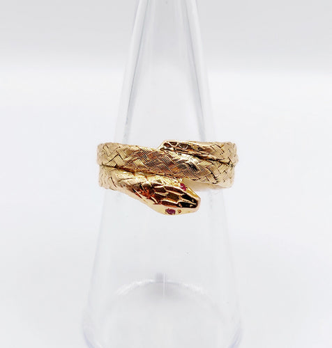 Bague 54.5 Bague serpent or rose finement tressée yeux rubis 58 Facettes A04370