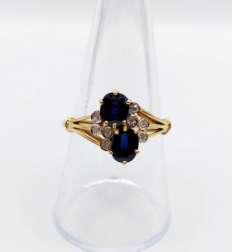 Bague vintage toi et moi or jaune 18k saphirs et diamants