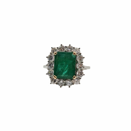 Bague 53.5 Bague or blanc, émeraude et diamants 58 Facettes