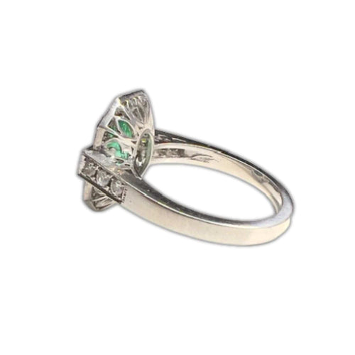 Bague 52.5 BAGUE PLATINE STYLE ART DÉCO AVEC DIAMANTS ET ÉMERAUDE 58 Facettes Q16B