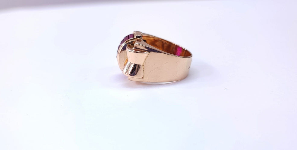 Bague 56 Bague Tank sertie de rubis baguettes en or rosé 18k 58 Facettes Tank.Rub.BagttDV