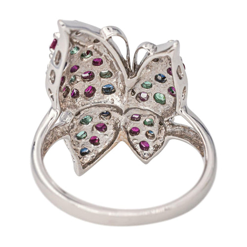 56 Bague Papillon Or blanc Rubis, Emeraude, Saphir 58 Facettes 4198263CN