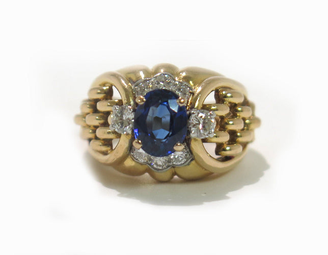 Bague Bague dôme en or rose 18 carats avec saphir et diamants 58 Facettes