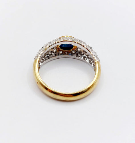 Bague 51 Bague jonc vintage or jaune 18k saphir naturel et pavé de diamant 58 Facettes A06171