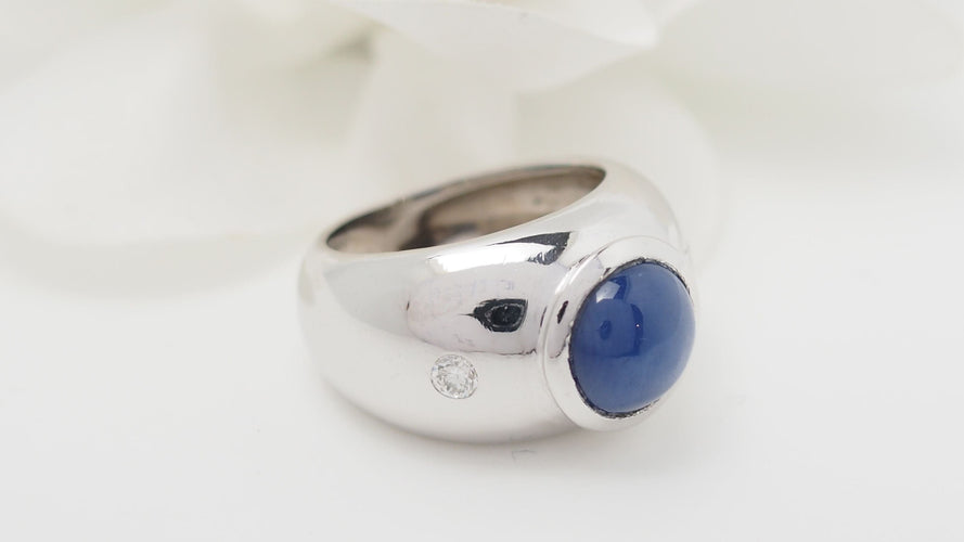 Bague 51.5 Bague jonc en or blanc et saphir étoilé 58 Facettes 32559