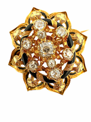 Pendentif Exceptionnel ensemble transformable XIXᵉ – Or 18k , émail noir et diamants taille ancienne 58 Facettes