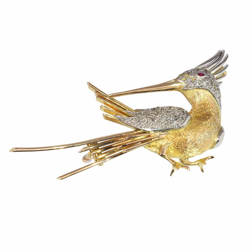 Broche Broche colibri vintage des années 50, un vol fantaisiste du milieu du siècle 58 Facettes 25115-0242