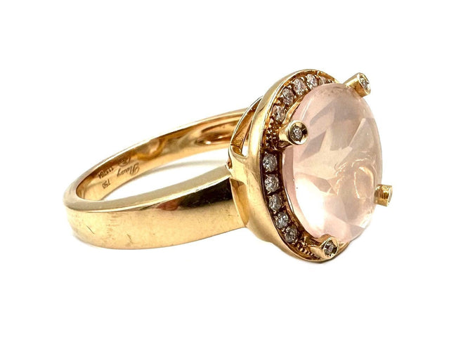 Bague 58 POIRAY. Collection "Filles Antik", bague or rose 18K, quartz rose et diamants 58 Facettes