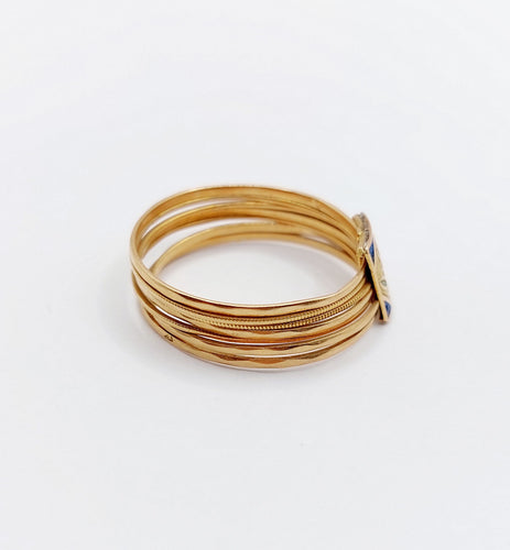 Bague 61.5 Bague semainier victorienne fleur en or rose 18k et émail bleu 58 Facettes A06639