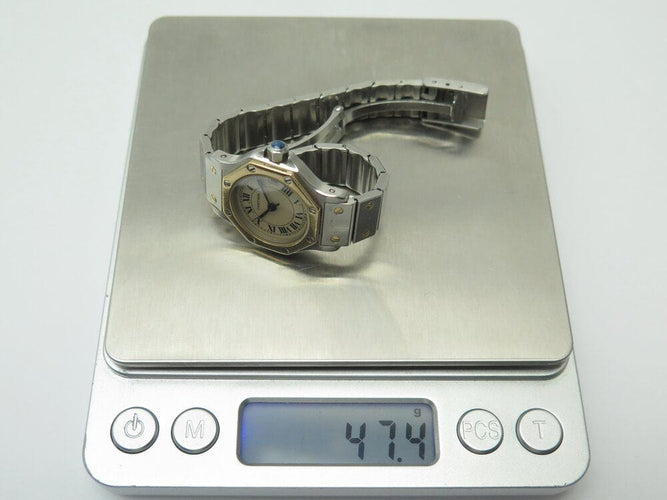 Montre vintage montre CARTIER santos octogonale 187903 or & acier 25 mm quartz 58 Facettes 266861