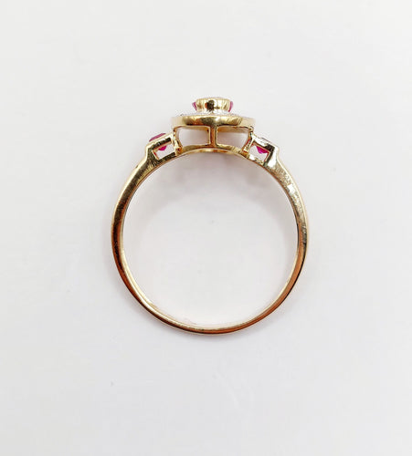 Bague 55 Bague pompadour vintage or jaune, rubis, diamants et de rubis carrés 58 Facettes A05077