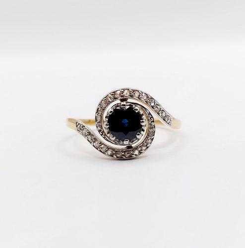 Bague 59 Bague tourbillon or jaune, saphir et diamants taille rose (circa 1900) 58 Facettes A05937