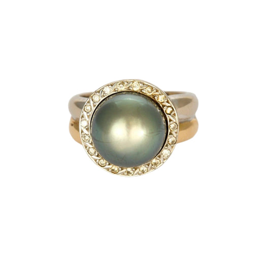 Bague 51 Bague or jaune et or blanc, perle et diamants 58 Facettes 240792