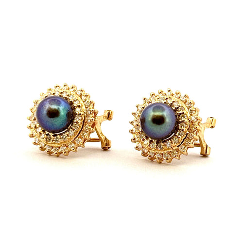 Boucles d'oreilles Boucles d’oreilles or, diamants, perles de Tahiti 58 Facettes