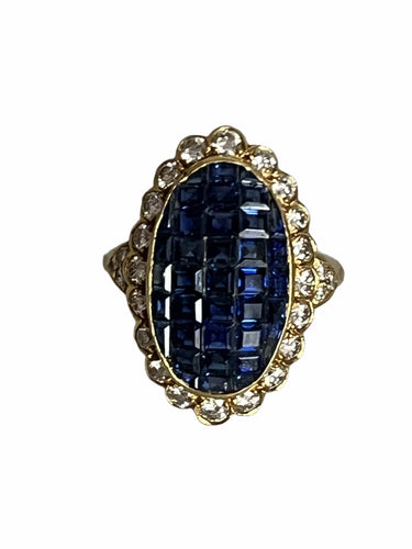 Bague 54 Importante Bague Or Jaune Saphirs Princesse Diamants 58 Facettes LOT 6315