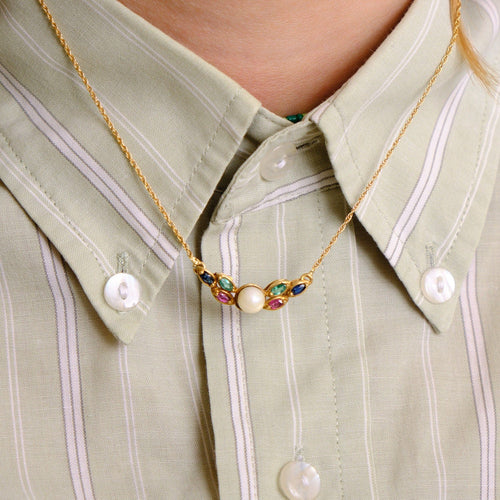 Collier Collier or jaune perle/saphirs/rubis/émeraudes 58 Facettes
