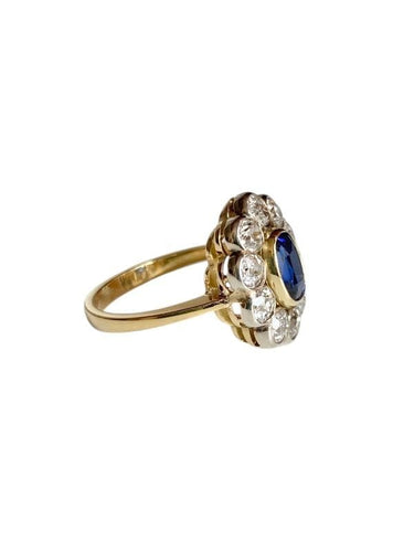 Bague 57.5 Bague Pompadour ancienne en or jaune 18k saphir et diamants 58 Facettes