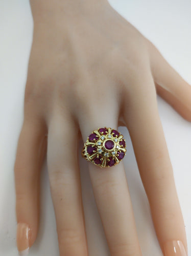 Bague 60 Bague dôme années 1950 en or jaune 18k, saphirs roses et diamants 58 Facettes LP1808