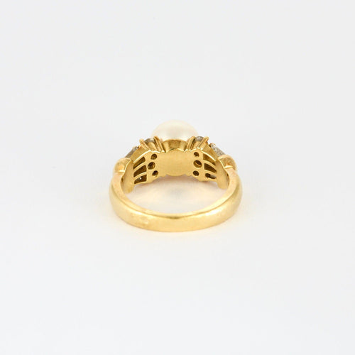 52 Bague or jaune, perle blanche et diamants 58 Facettes 240787